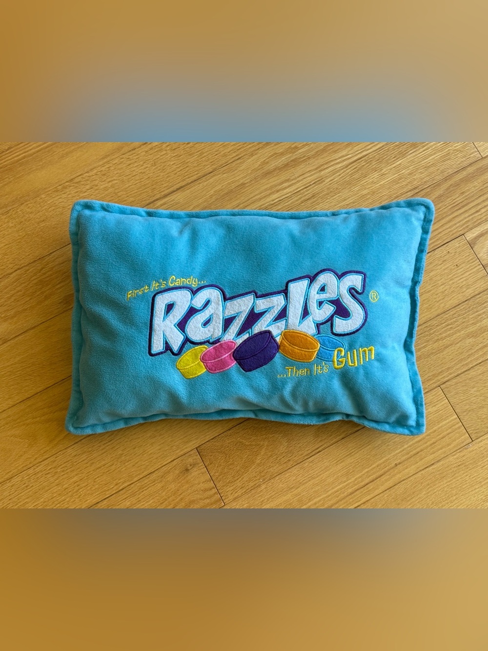 Razzles candy gum turquoise, pillow 12x16